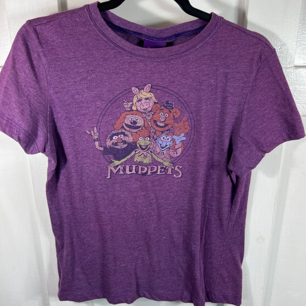 Muppets Jim Henson Graphic T-Shirt Purple Heathered Kermit Miss Piggy Medium